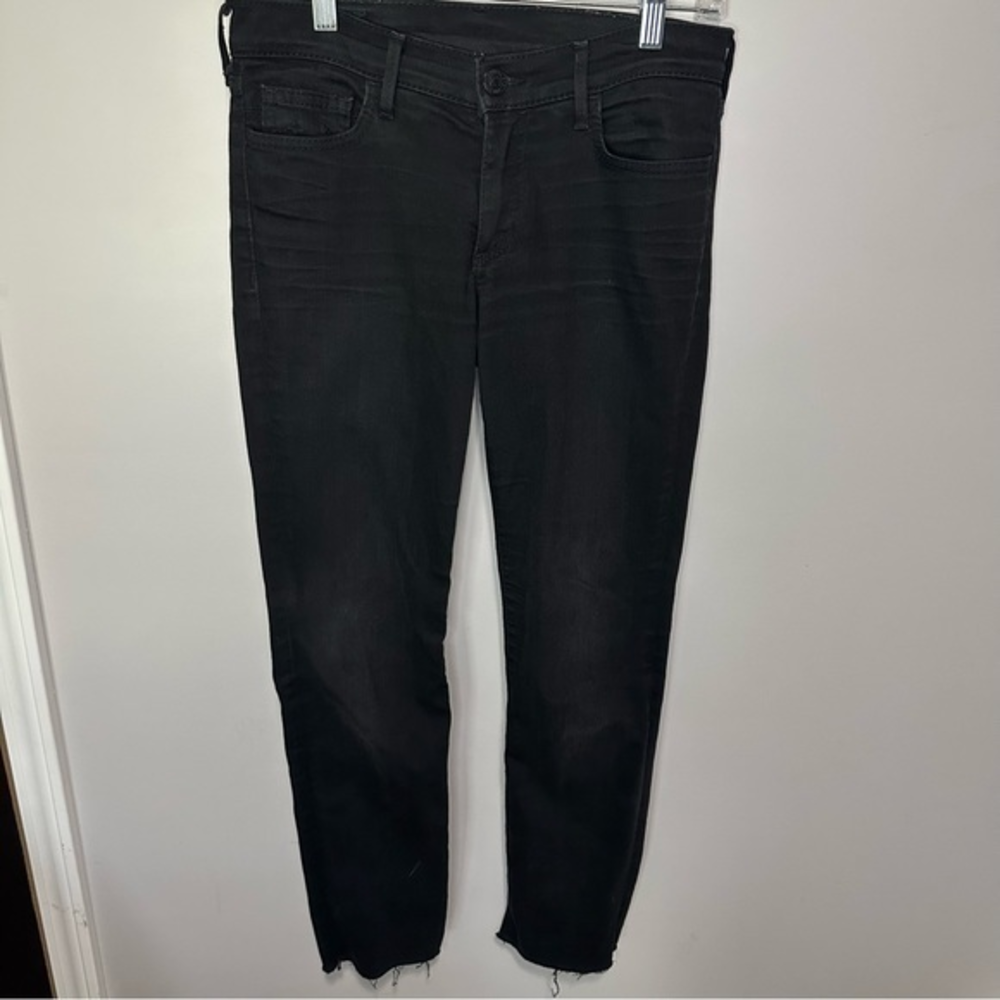 Women’s True Religion Size 26 Black High Rise Straight Leg Raw‎ Hem Jeans